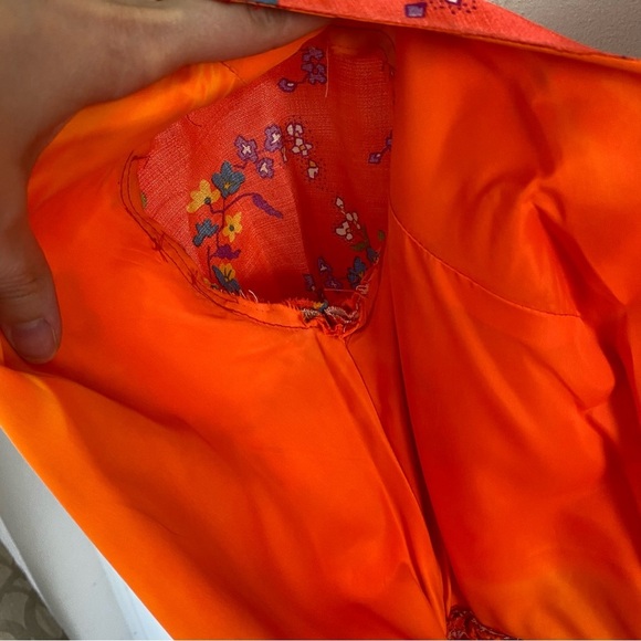 Size XS Orange Purple Vibrant Maxi Dress VTG 60s 70s Gogo Mod Boho Hippie Floral - Picture 16 of 16
